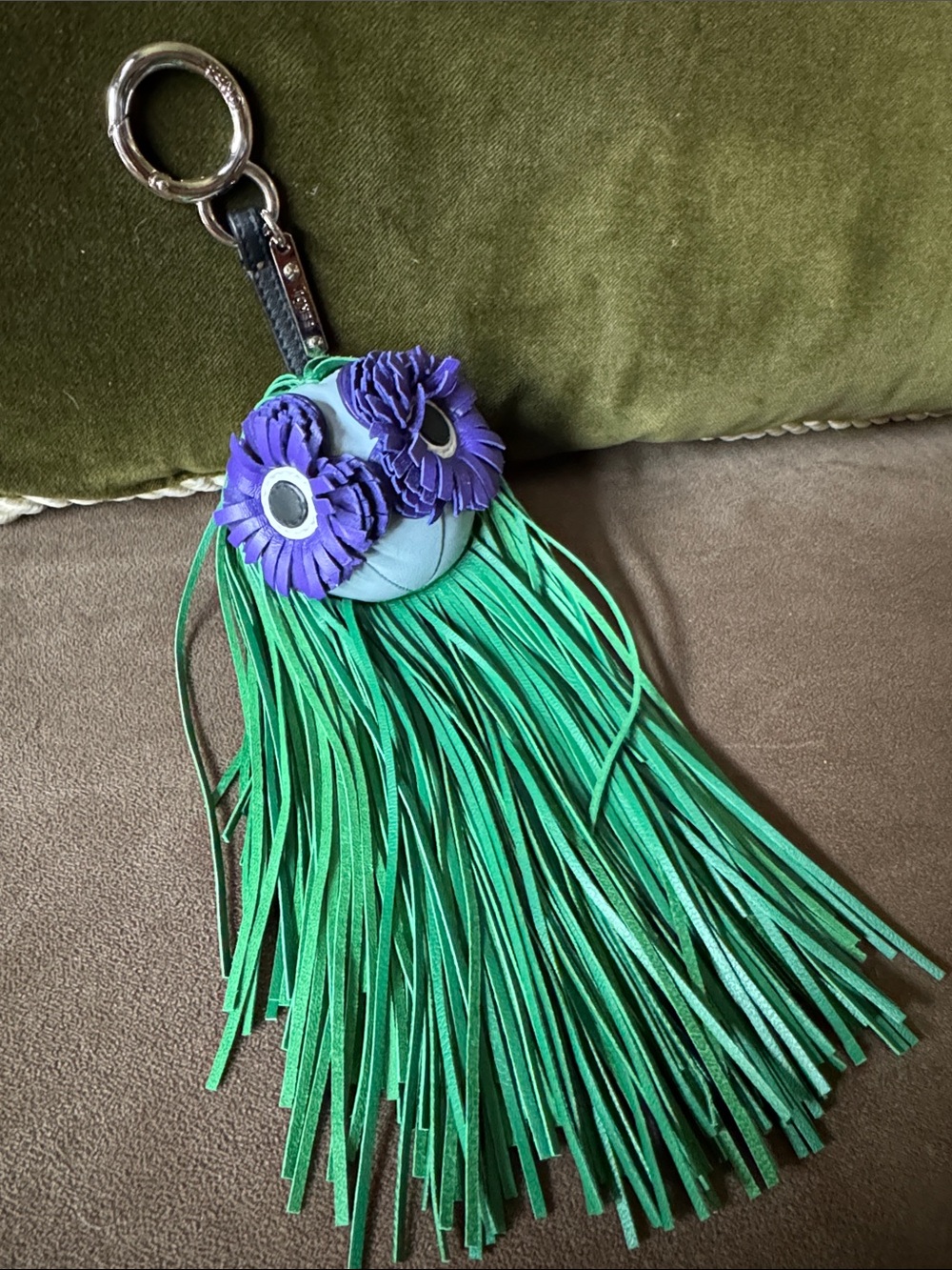 Fendi Fringe Floral Keychain Charm with Purple Flowers Good Condition